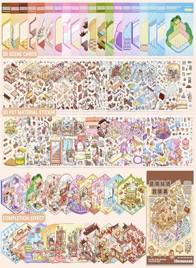 Aifong 20 Sets DIY 3D Sticker Scene Collection Book DIY 3D House Stickers Make Your Own Sticker Therapy Cute Cartoon Stickers Scenes for Relief Stress Pass The Time - Image 2